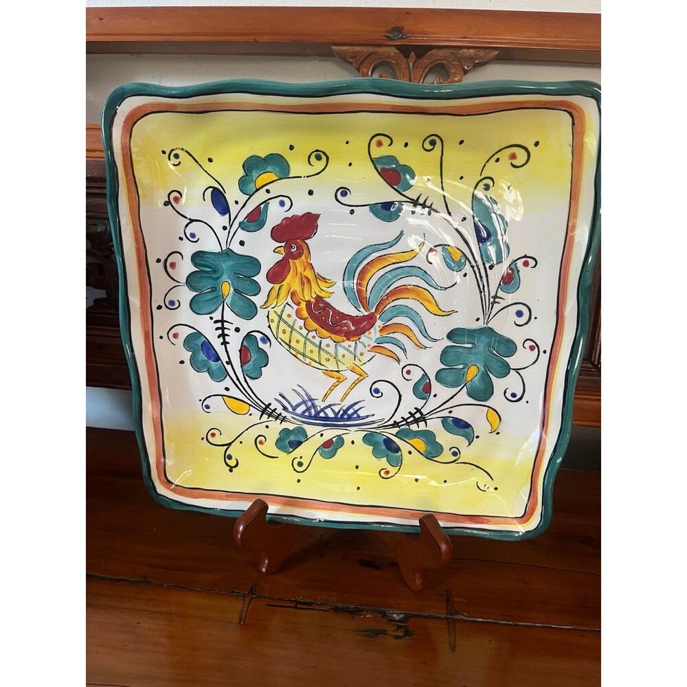 Green Rooster Platter by Maxcera